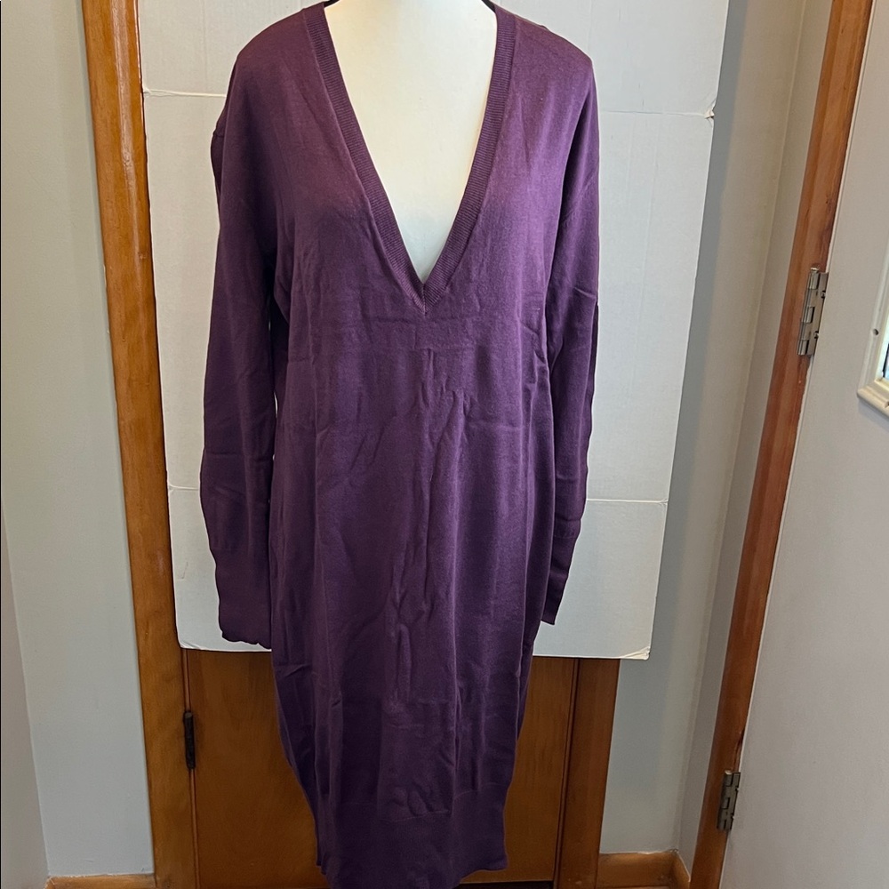Deep V-Neck Purple Sweater Dress